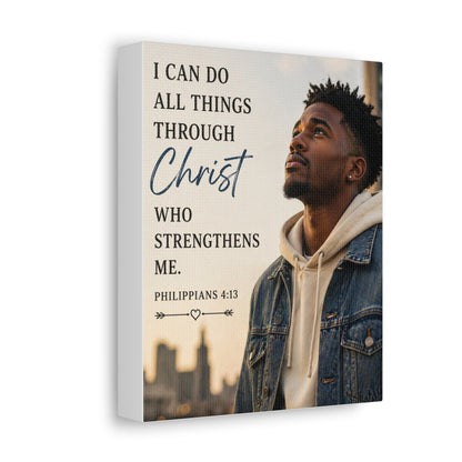 Philippians 4:13 Stretched Canvas – 'I Can Do All Things Through Christ' Inspirational Wall Art