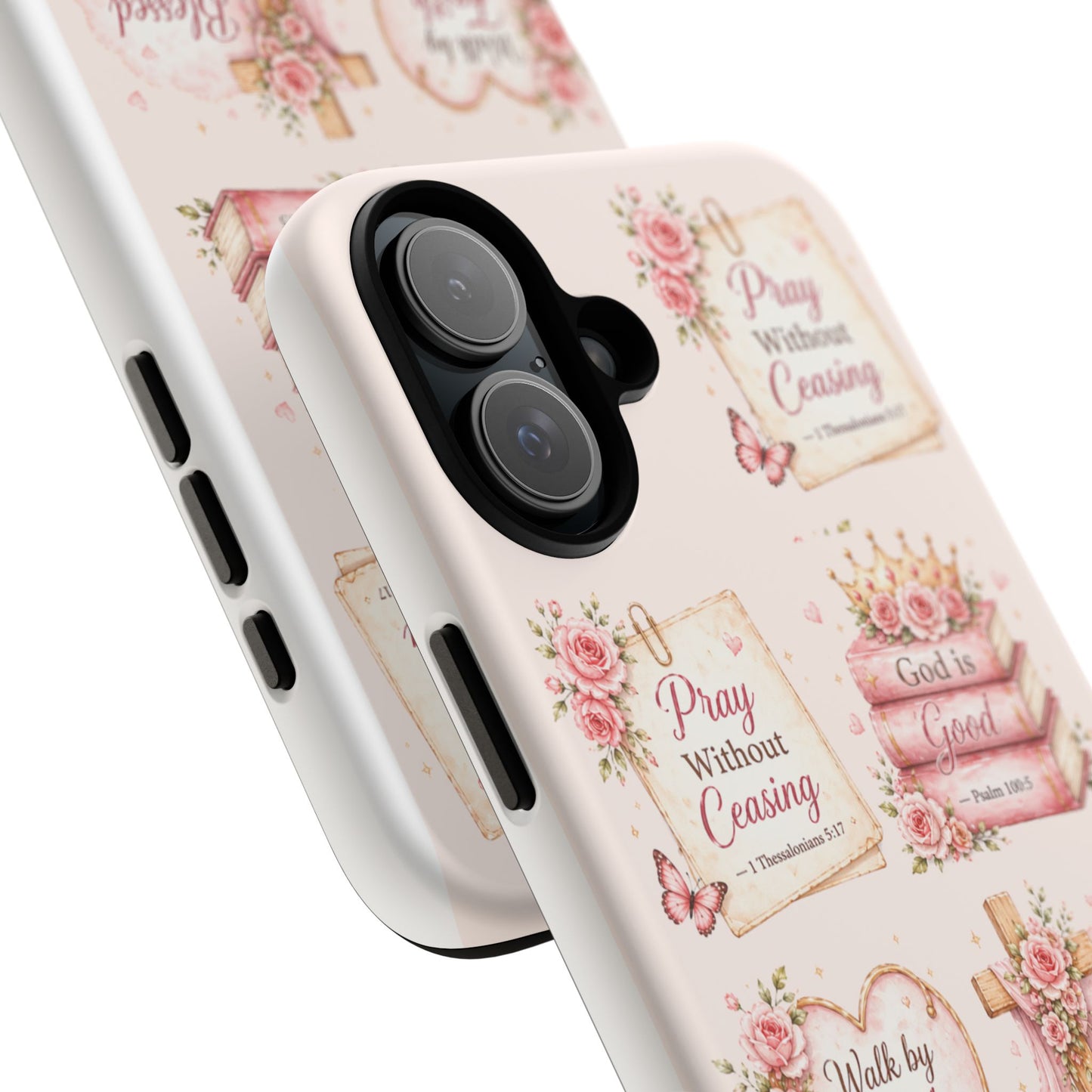 Christian Floral Phone Case — "Pray Without Ceasing" Faith Cross Design