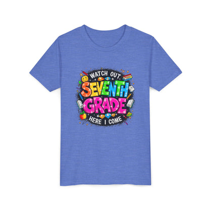 Seventh Grade Kids T‑Shirt — "Watch Out Seventh Grade Here I Come" Back‑to‑School Tee