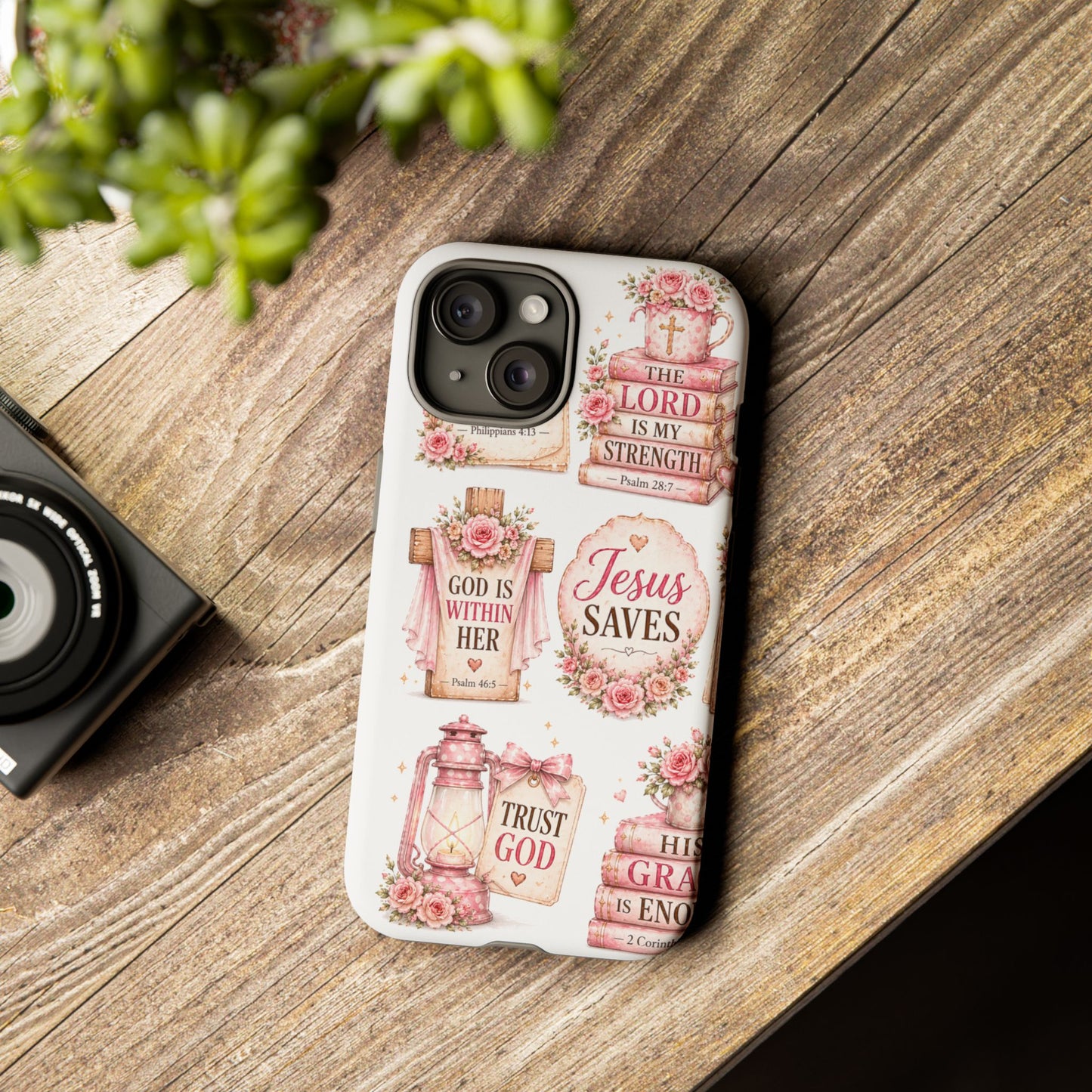 Christian Phone Case — Jesus Saves Floral Tough Case with 'God Is Within Her' & 'Trust God' Design