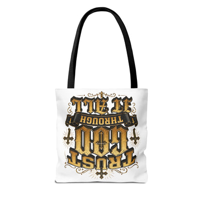 Religious Tote Bag — “Trust God Through It All” Inspirational Scripture Tote