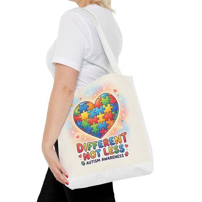 Autism Awareness Tote Bag — "Different Not Less" Puzzle Heart Design