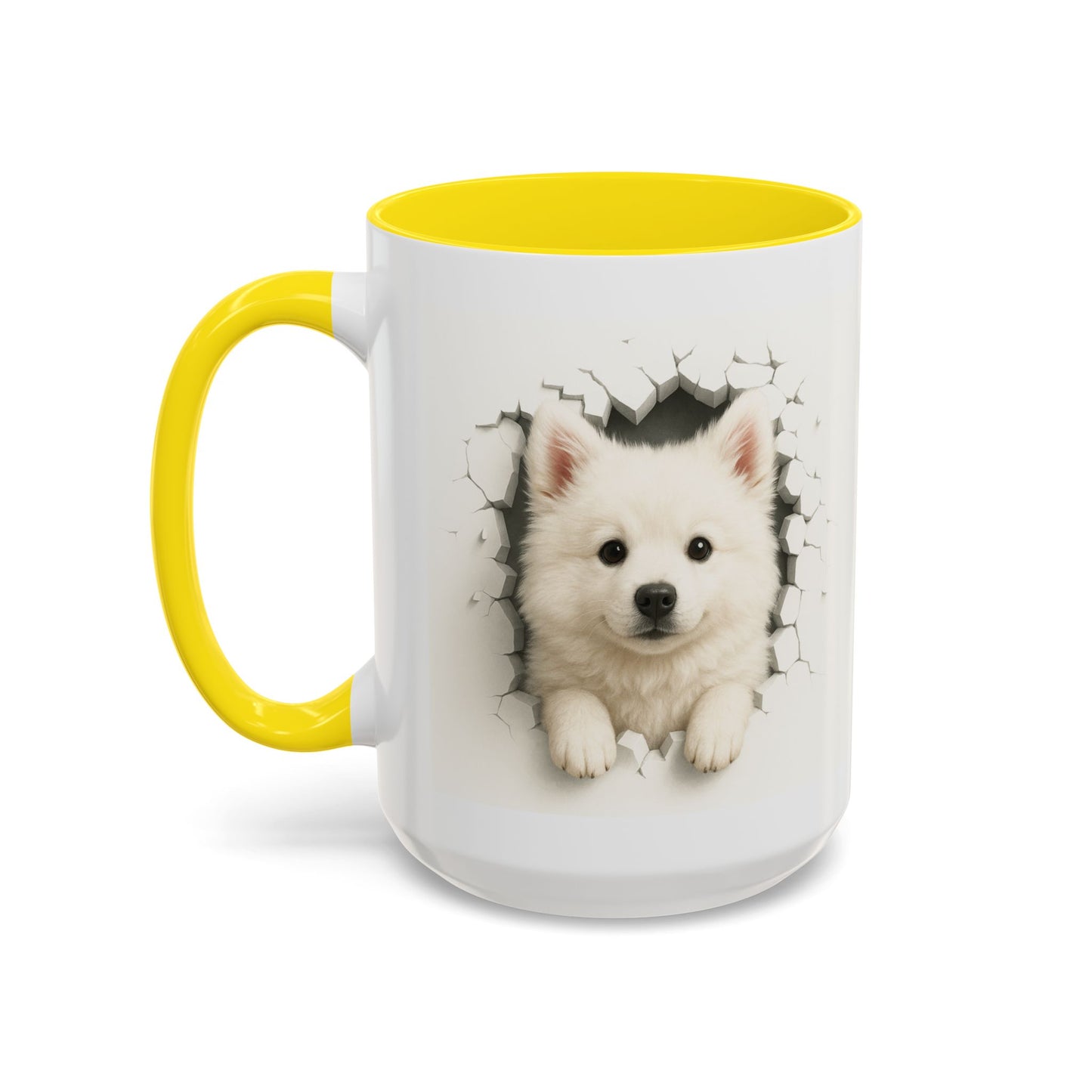 White Samoyed Puppy Accent Coffee Mug — Cute Dog Breakthrough Design (11/15 oz)