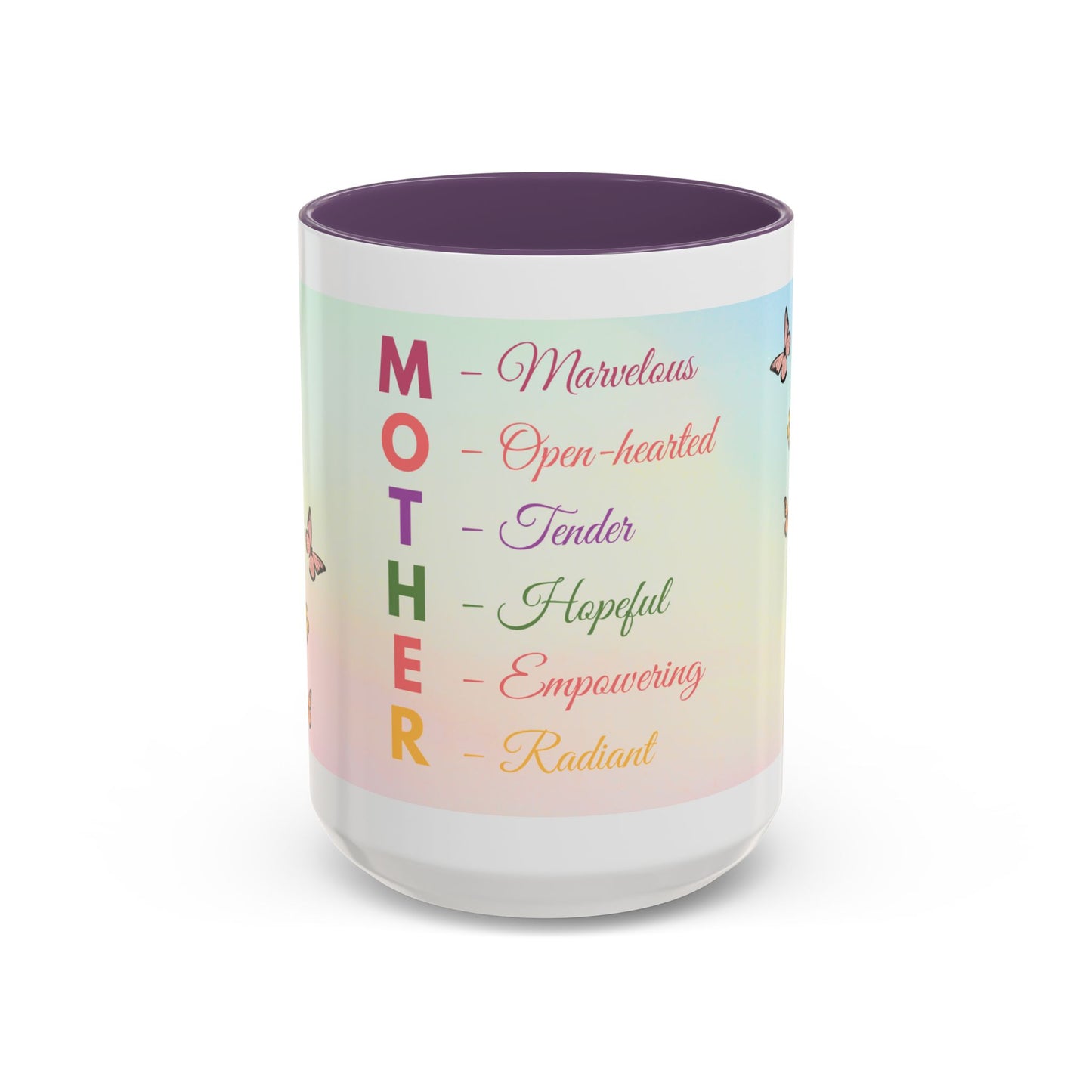 Mother Acronym Coffee Mug — Pastel Butterflies Mother Definition Gift (11/15oz)