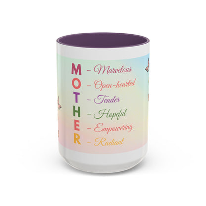 Mother Acronym Coffee Mug — Pastel Butterflies Mother Definition Gift (11/15oz)