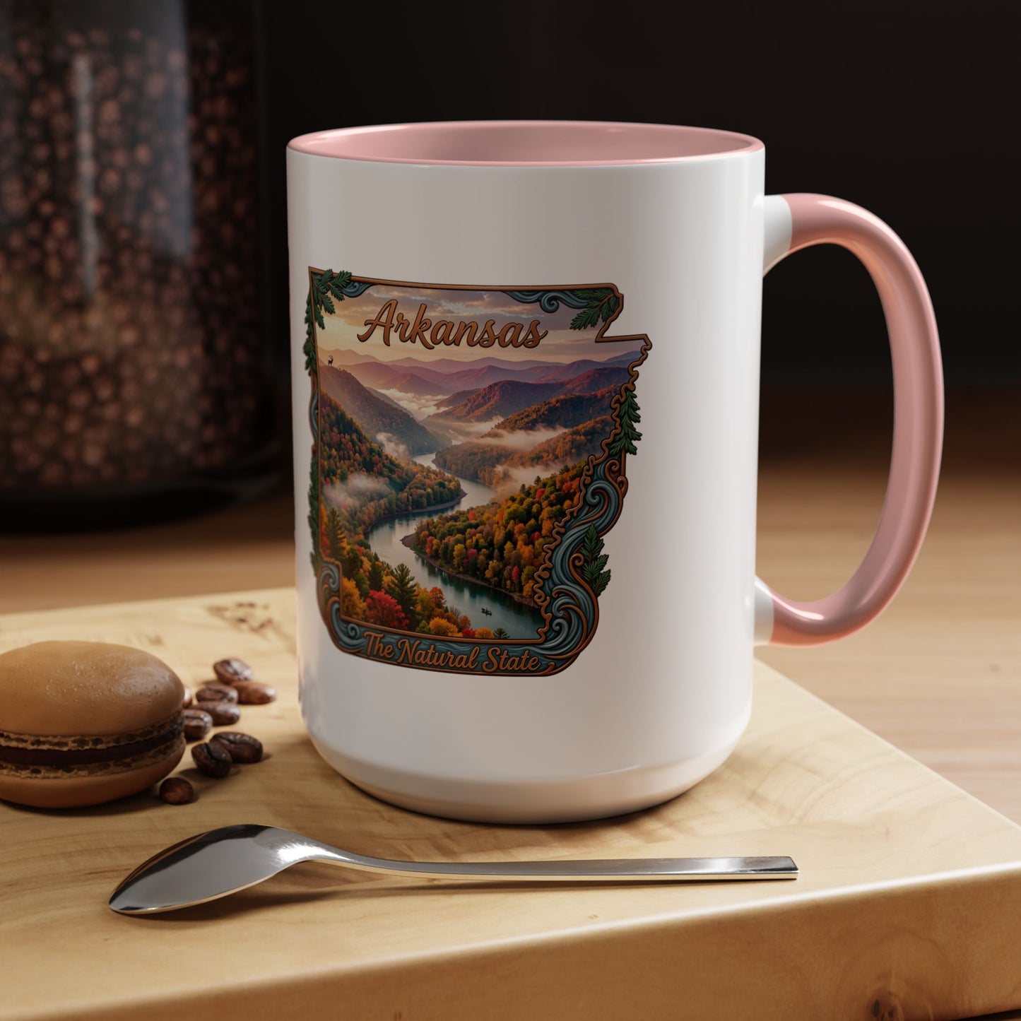 Arkansas Scenic Coffee Mug — Vintage State Map River Landscape (11/15 oz)
