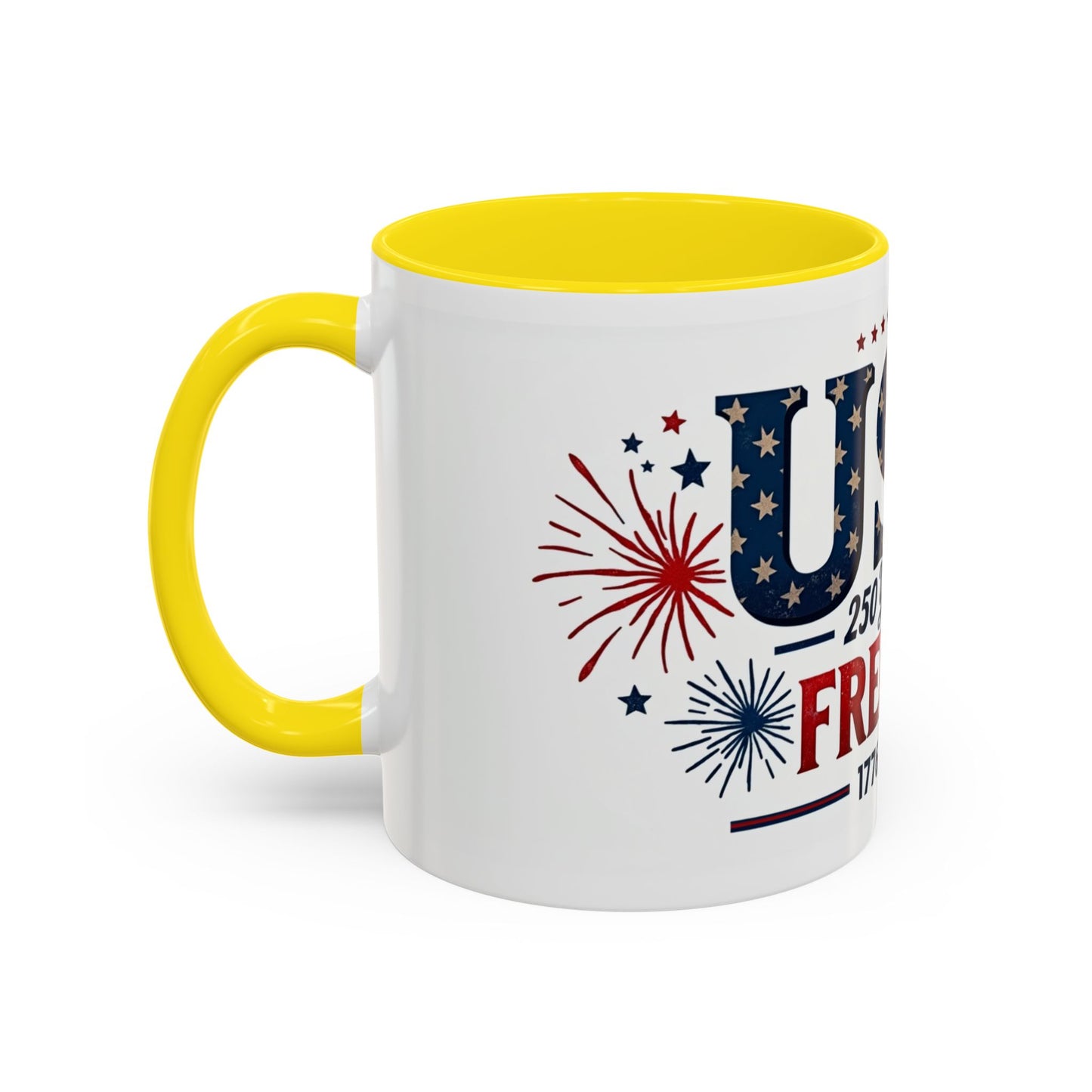 USA 250 Years of Freedom Accent Coffee Mug – 1776–2026 Patriotic Fourth of July Gift