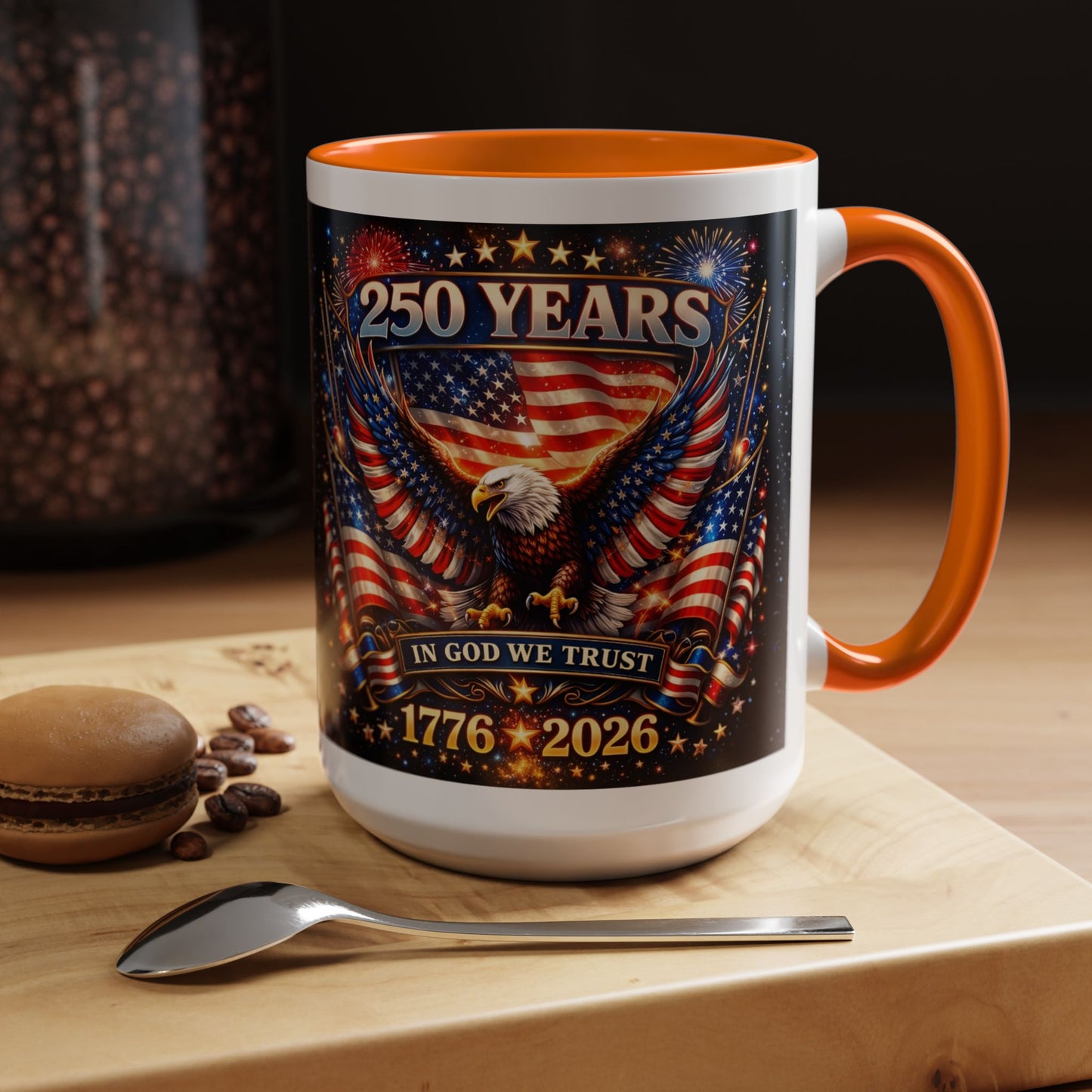 250 Years Patriotic Coffee Mug — In God We Trust 1776–2026