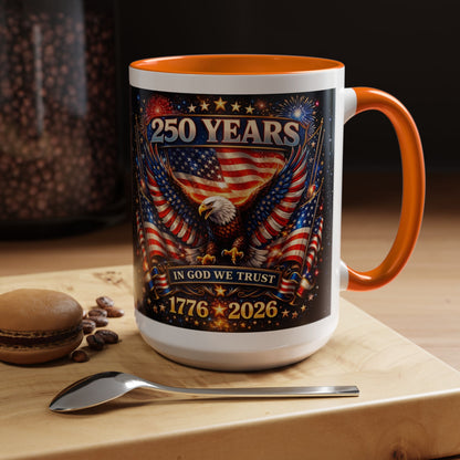 250 Years Patriotic Coffee Mug — In God We Trust 1776–2026