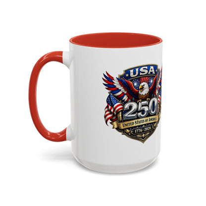 USA 250th Anniversary Accent Coffee Mug – Patriotic Eagle & Flag 1776–2026