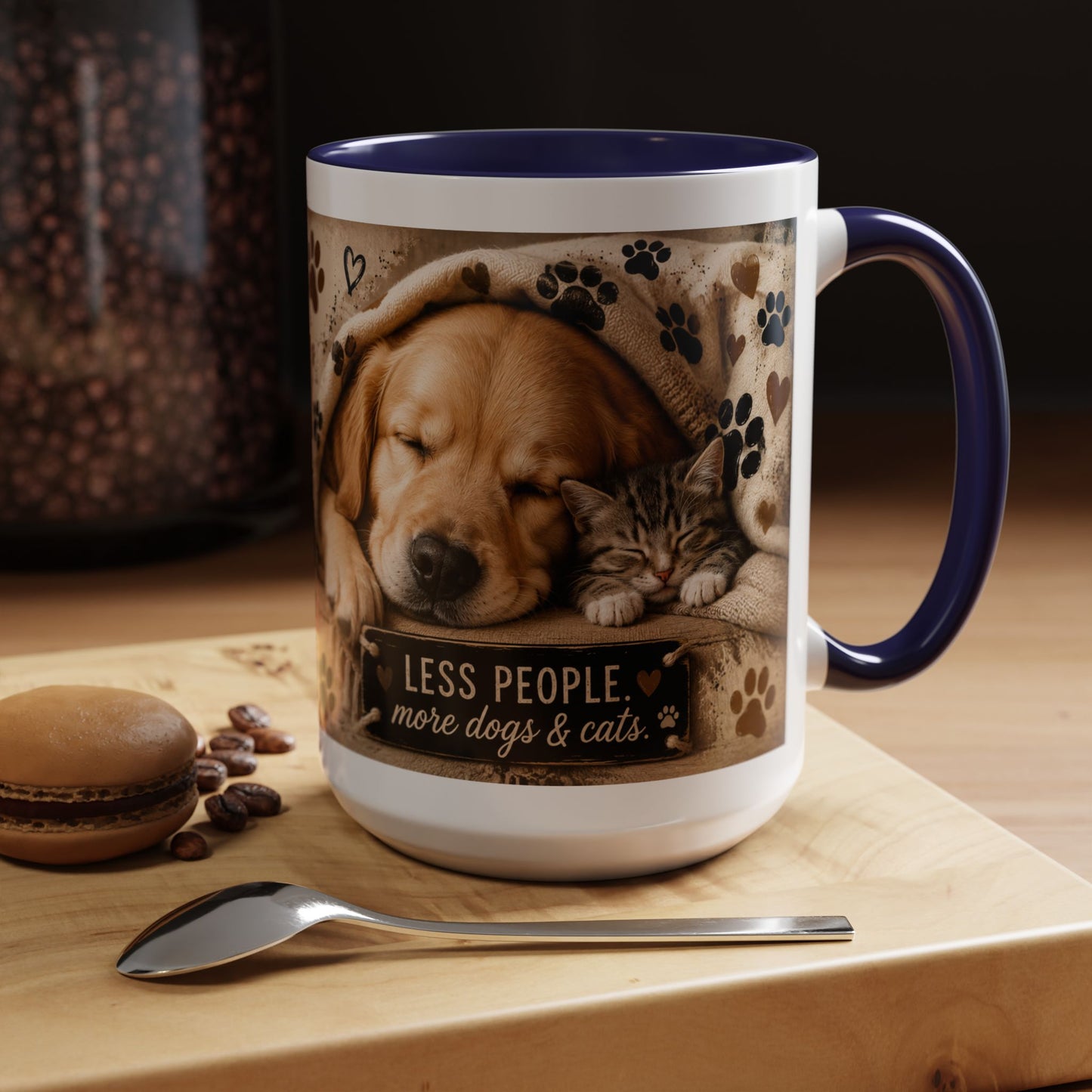 Dog & Cat Coffee Mug - "Less People, More Dogs & Cats" Accent Ceramic Mug