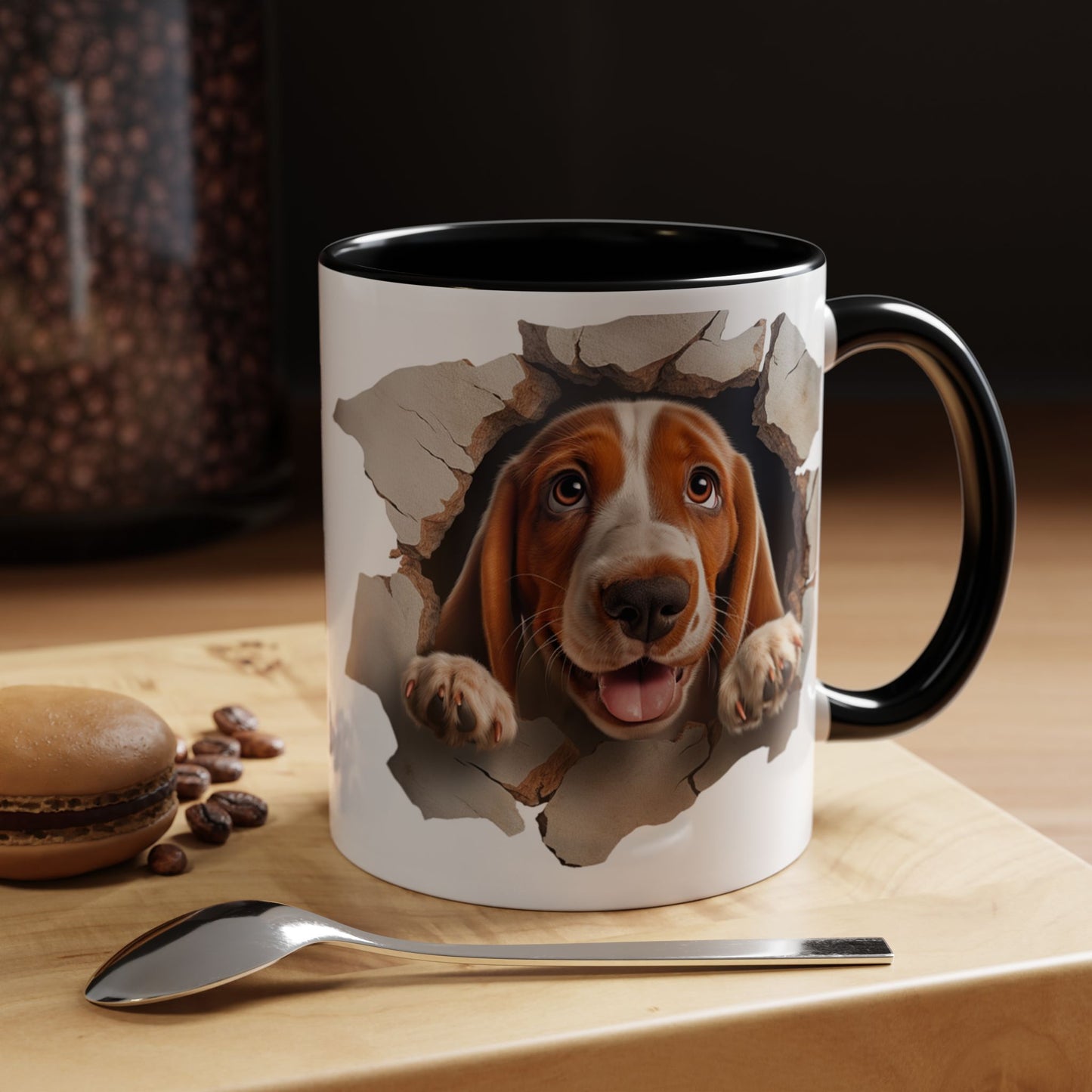 Basset Hound Peek-A-Boo Accent Coffee Mug — Cute Dog Face 11/15oz