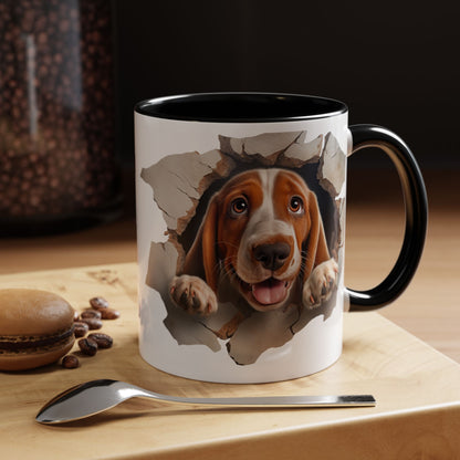 Basset Hound Peek-A-Boo Accent Coffee Mug — Cute Dog Face 11/15oz