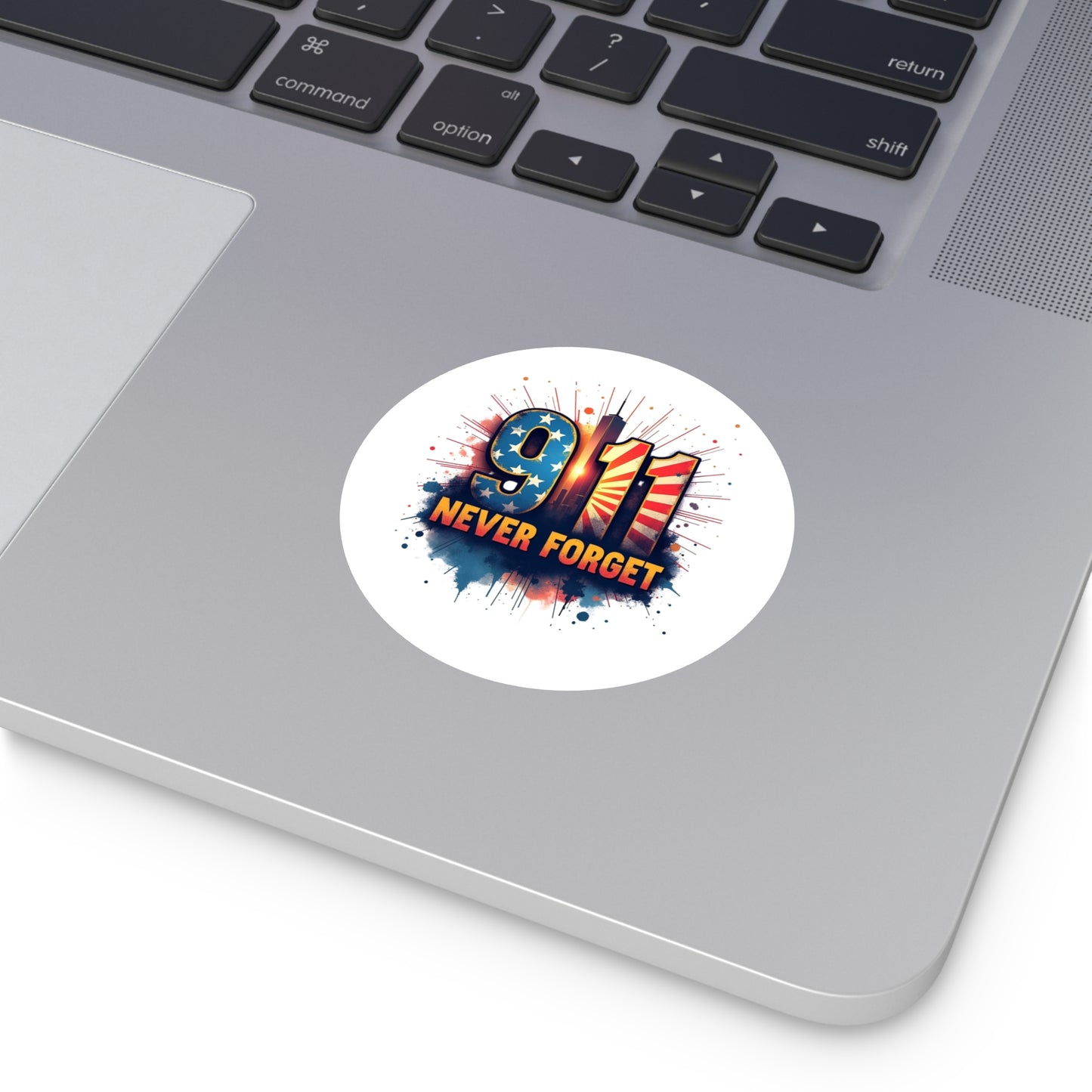 9/11 Never Forget Round Vinyl Sticker — Patriotic Memorial Decal
