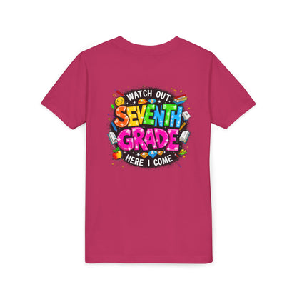 Seventh Grade Kids T-Shirt – “Watch Out Seventh Grade Here I Come” Back-to-School Tee