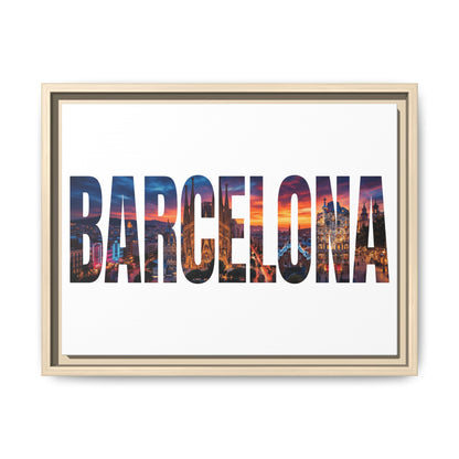 Barcelona Photo-Text Matte Canvas Print — Framed Cityscape Wall Art