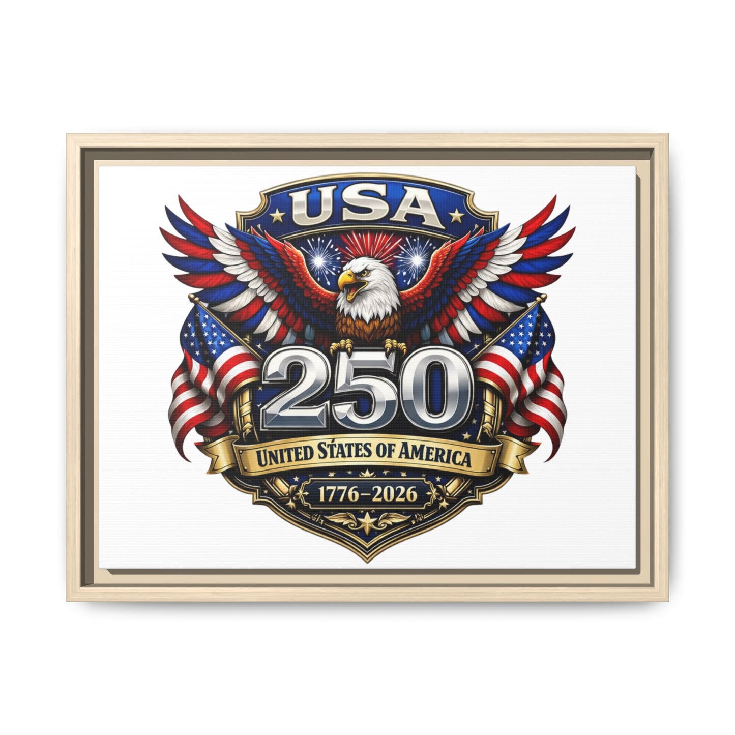 USA 250 Anniversary Framed Canvas — Patriotic Eagle 1776–2026 Wall Art