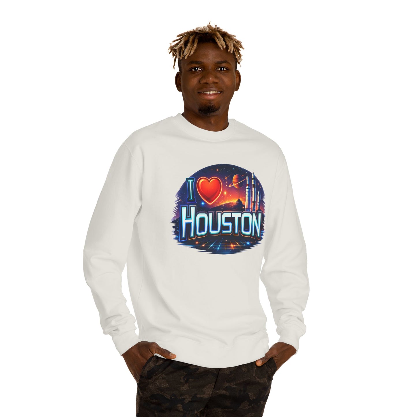 I Heart Houston Crewneck Sweatshirt — Retro Space City Graphic