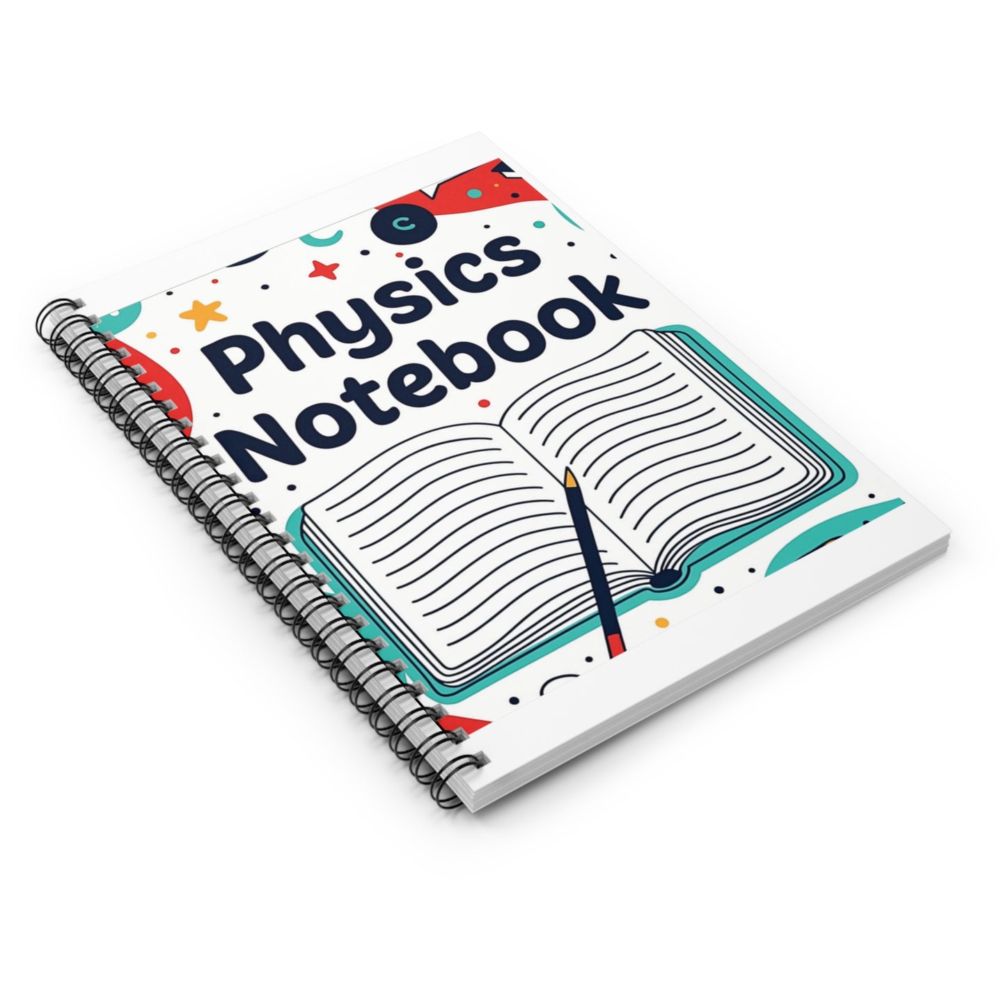 Physics Notebook — Spiral Ruled School Notebook with Open Book Design