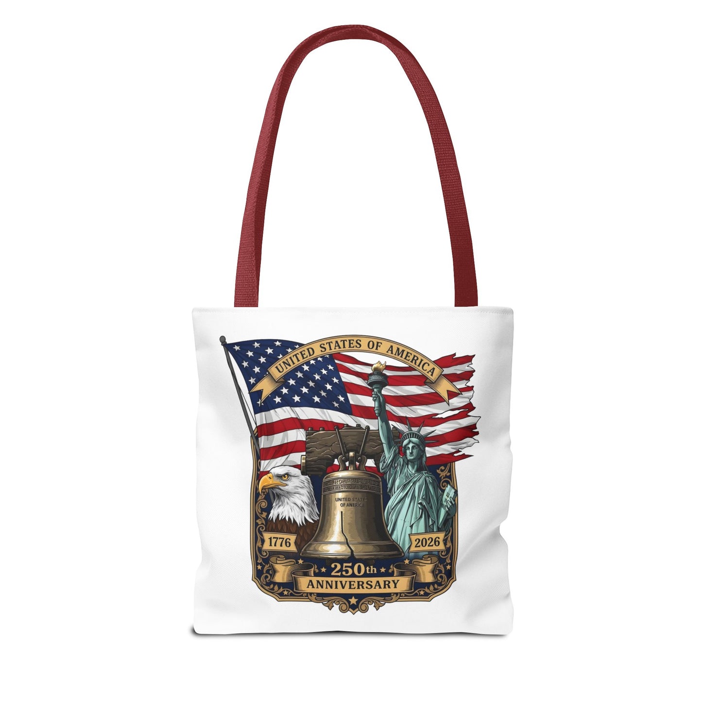 Patriotic 250th Anniversary Tote Bag — USA Flag, Liberty Bell & Eagle Design