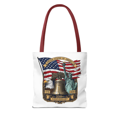 Patriotic 250th Anniversary Tote Bag — USA Flag, Liberty Bell & Eagle Design