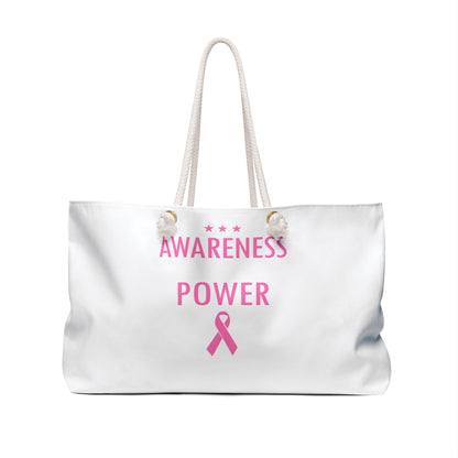 Breast Cancer Awareness Weekender Bag — "Awareness Power" Pink Ribbon Tote
