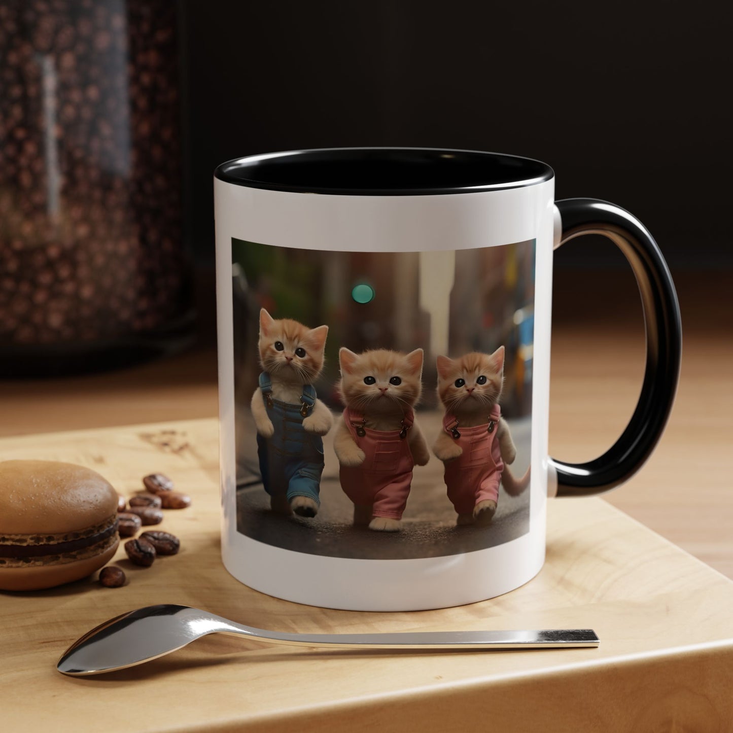 Cute Kittens Walking Coffee Mug — Adorable Cat Friends Accent Mug (11/15 oz)