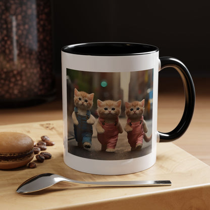 Cute Kittens Walking Coffee Mug — Adorable Cat Friends Accent Mug (11/15 oz)