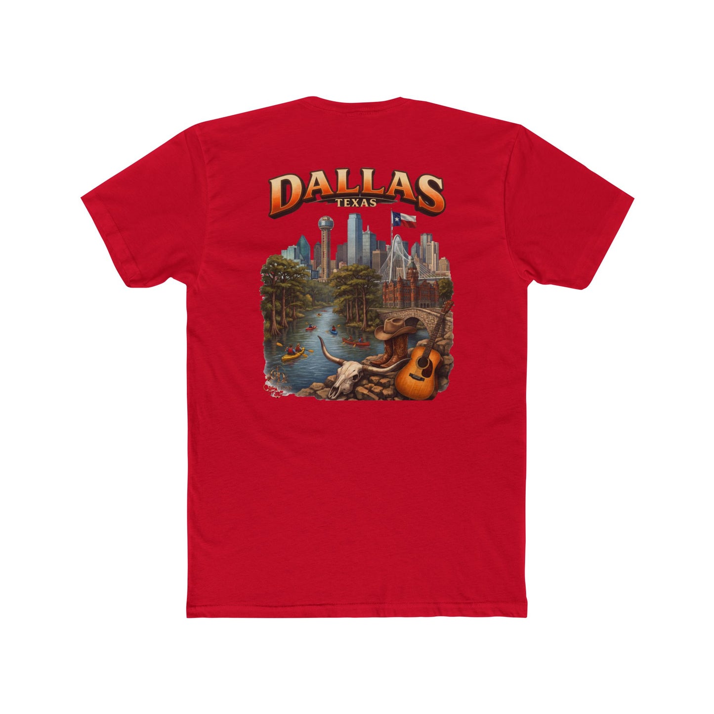 Dallas Skyline Graphic Tee — Retro Cityscape with Guitar