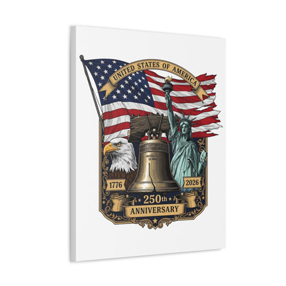 250th Anniversary USA Canvas Wall Art – Liberty Bell, Eagle & Flag Stretched Canvas