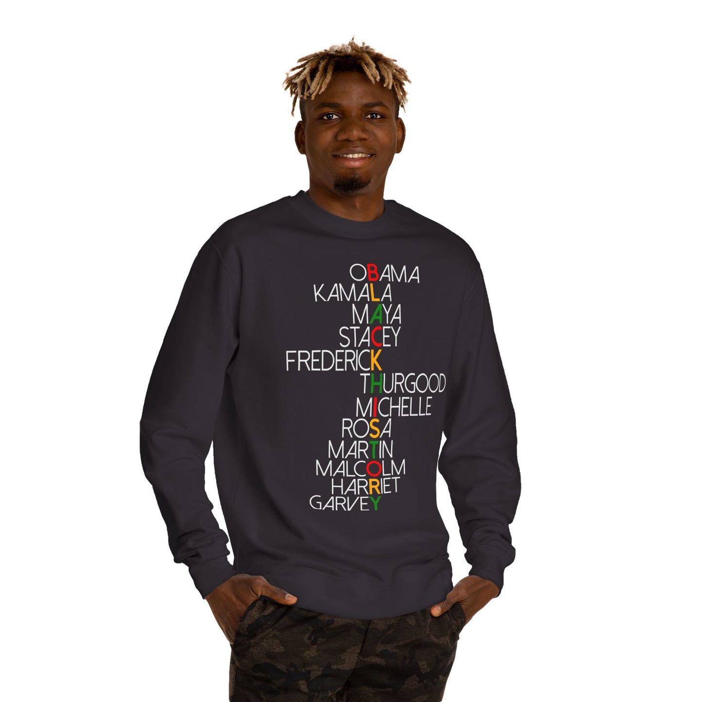 Black History Leaders Crewneck Sweatshirt — Names of Influential Black Figures (Obama, Kamala, Maya, MLK)