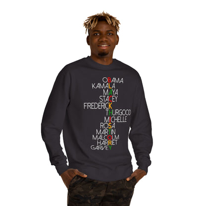Black History Leaders Crewneck Sweatshirt — Names of Influential Black Figures (Obama, Kamala, Maya, MLK)