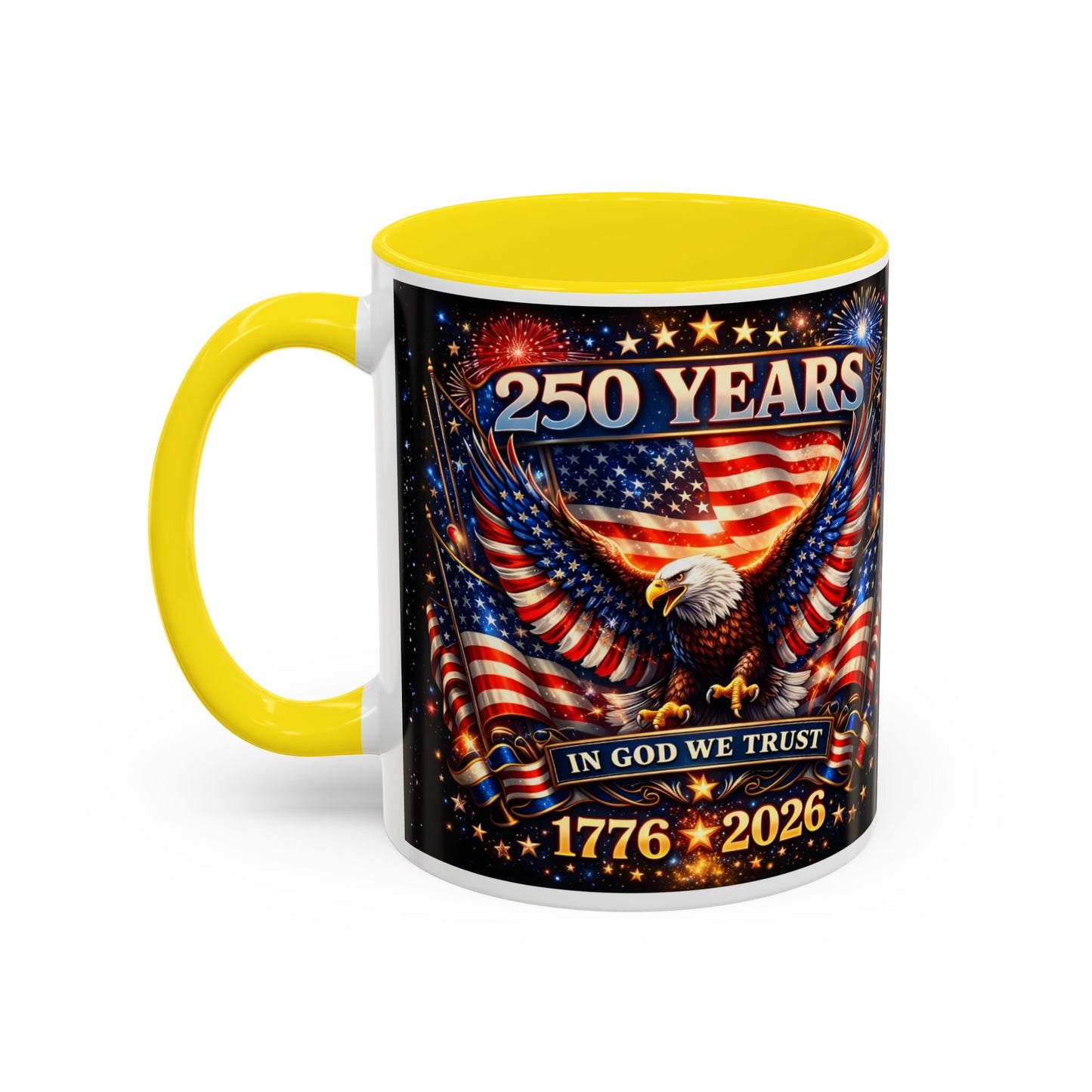 250 Years 1776–2026 Eagle American Flag Accent Coffee Mug — Patriotic Independence Day Gift (11/15oz)