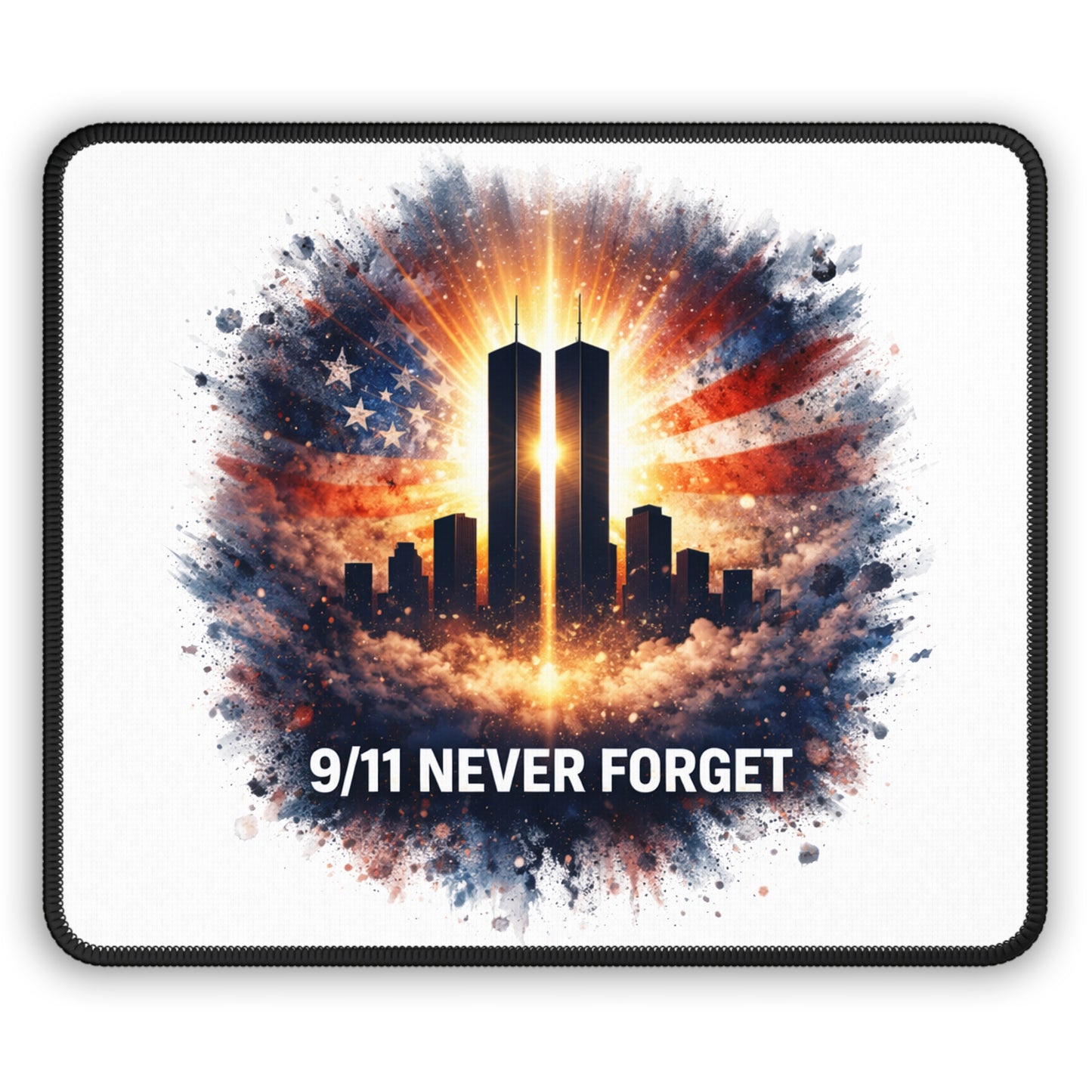 Gaming Mouse Pad — 9/11 Never Forget Tribute with Twin Towers & American Flag