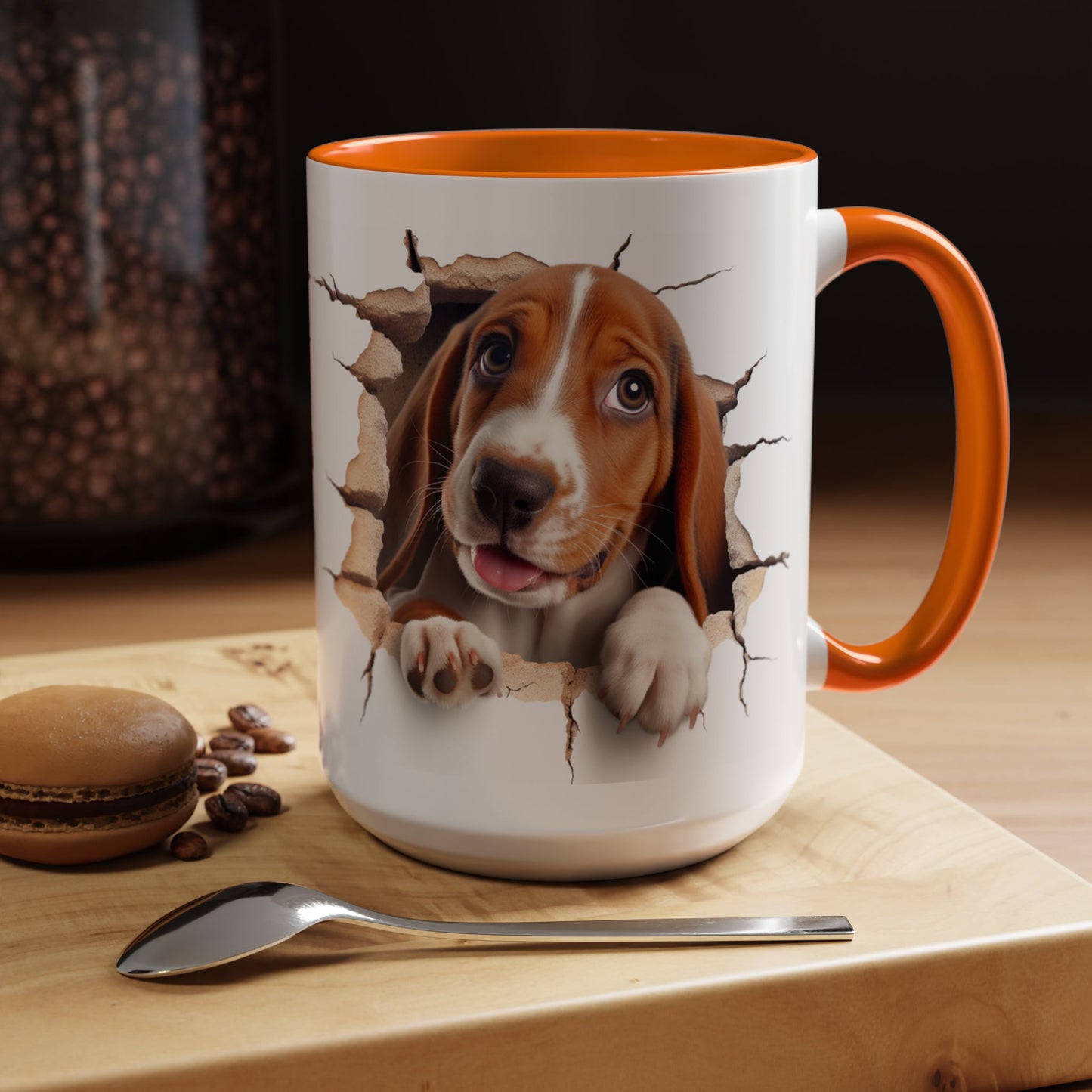 Basset Hound Peekaboo Accent Coffee Mug — Cute Dog Lover Gift (11/15 oz)