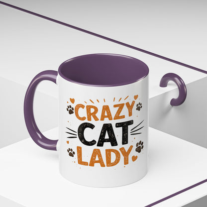 Cat Mug — "Crazy Cat Lady" Cute Kitten Accent Coffee Mug (11/15 oz)