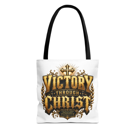 Victory Through Christ Tote Bag — Inspirational Christian Canvas Tote