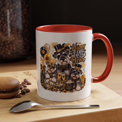 Happy New Year Schnauzer Coffee Mug — Festive Dog New Year Accent Mug (11/15oz)