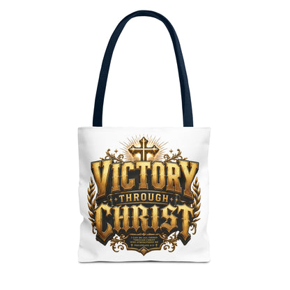 Victory Through Christ Tote Bag — Inspirational Christian Canvas Tote