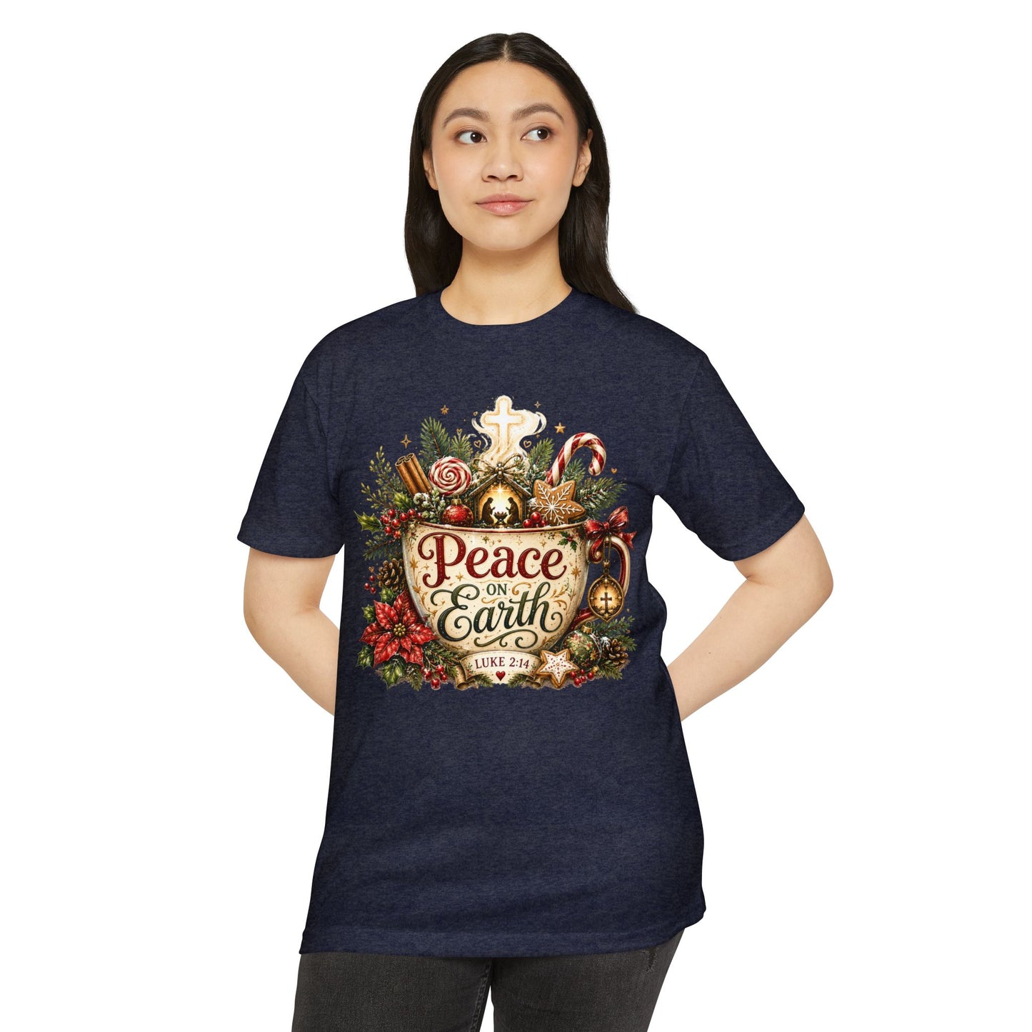 Peace on Earth Christmas T-shirt — Luke 2:14 Nativity Holiday Tee