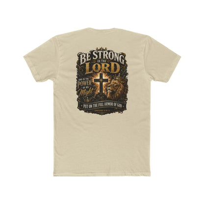 Be Strong in the Lord Christian T-Shirt — Armor of God Lion Cross Faith Tee