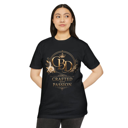 T-Shirt — CBD “Crafted with Passion” Gold Floral Crest