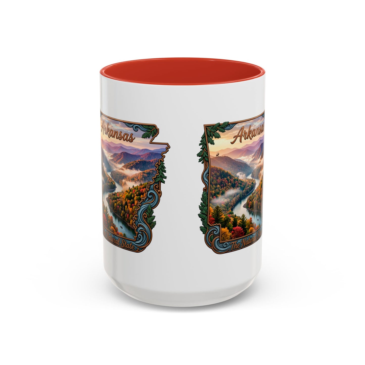 Arkansas Scenic Coffee Mug — Vintage State Map River Landscape (11/15 oz)