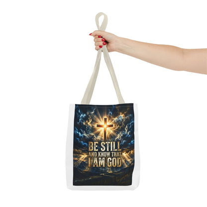 Christian Tote Bag – “Be Still and Know That I Am God” Inspirational Cross Tote