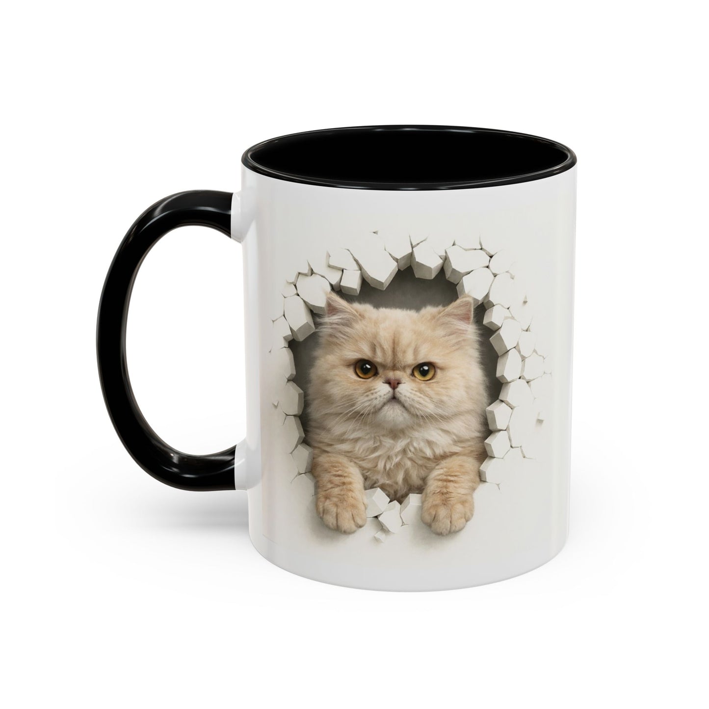 Cat Peeking Accent Coffee Mug — Cute Persian Cat Design (11/15oz)