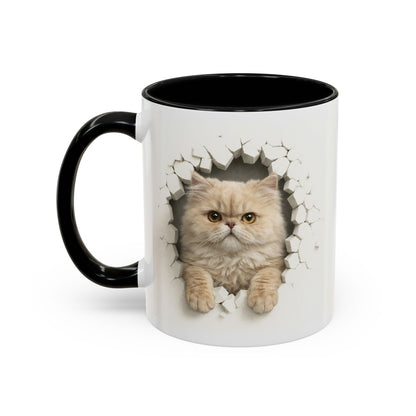 Cat Peeking Accent Coffee Mug — Cute Persian Cat Design (11/15oz)