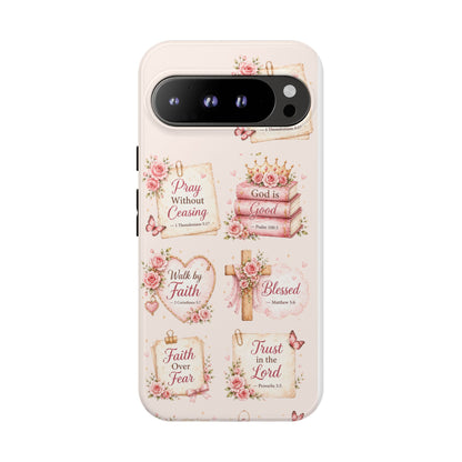 Christian Floral Phone Case — "Pray Without Ceasing" Faith Cross Design