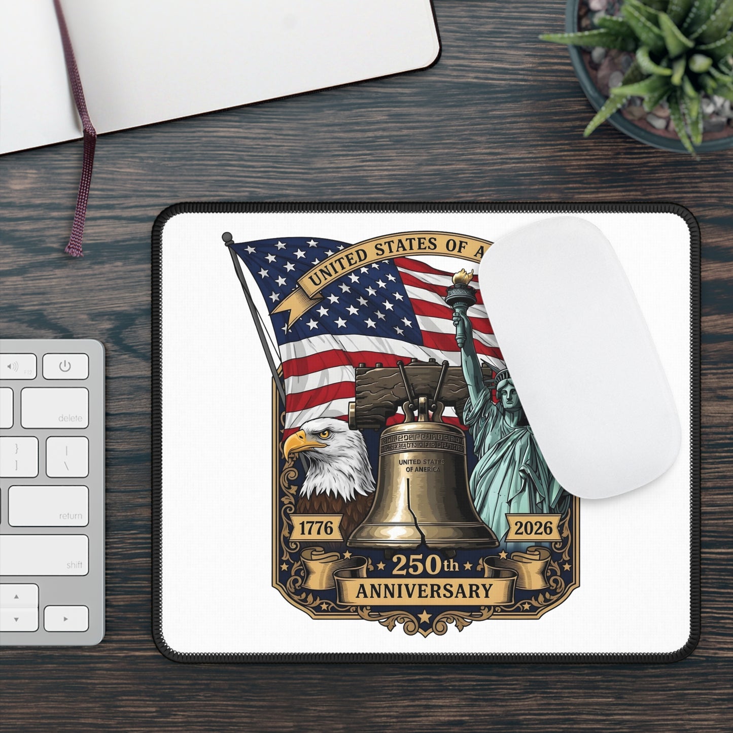 Gaming Mouse Pad — 250th USA Anniversary Liberty Bell, Flag & Eagle Patriotic Design