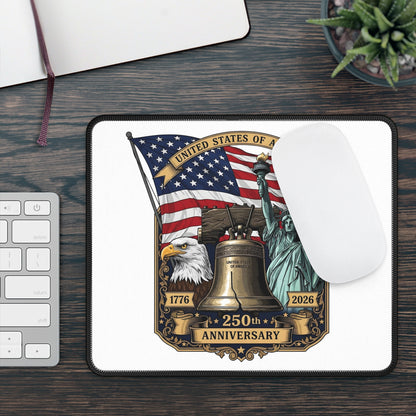 Gaming Mouse Pad — 250th USA Anniversary Liberty Bell, Flag & Eagle Patriotic Design