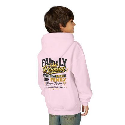 Family Reunion Hoodie — "Different Roots One Family" Youth Pullover